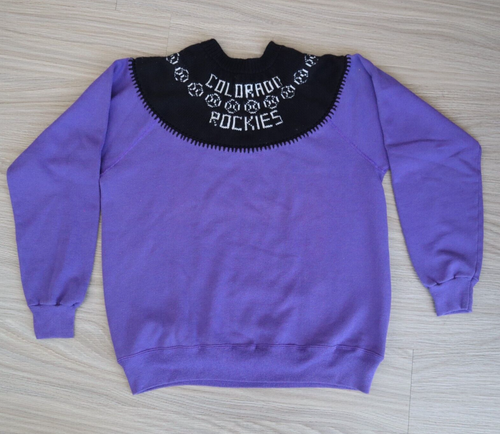 Sudadera De Colección Rockies Cuello Redondo Años 90 Béisbol Tejida Adulto Grande L Púrpura - Imagen 1 de 5