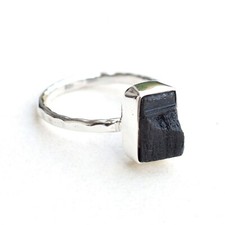 Natural Raw Black Tourmaline Ring 925 Sterling Silver Stackable Ring-TR045