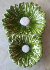 Vtg MCM Retro Santa Anita Ware Calif Ceramic Divided Flower Dish Green R-37