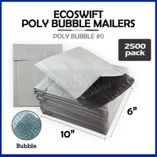 2500 #0 6 x 10 EcoSwift Poly Bubble Mailers Padded Envelope Shipping Supply Bags