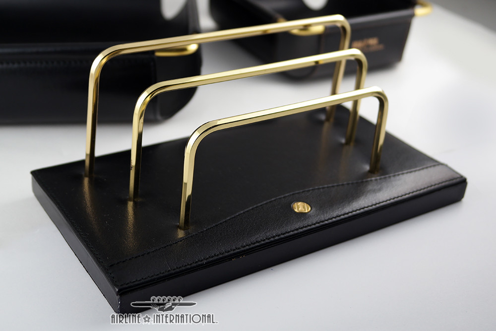 GOLD PFEIL LEATHER LETTER TRAY, MEMO TRAY & LETTER RACK DESK SET