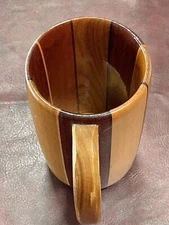 Handcrafted Wooden Beer Mug Many Kinds Of Wood Vintage Signed On Bottom