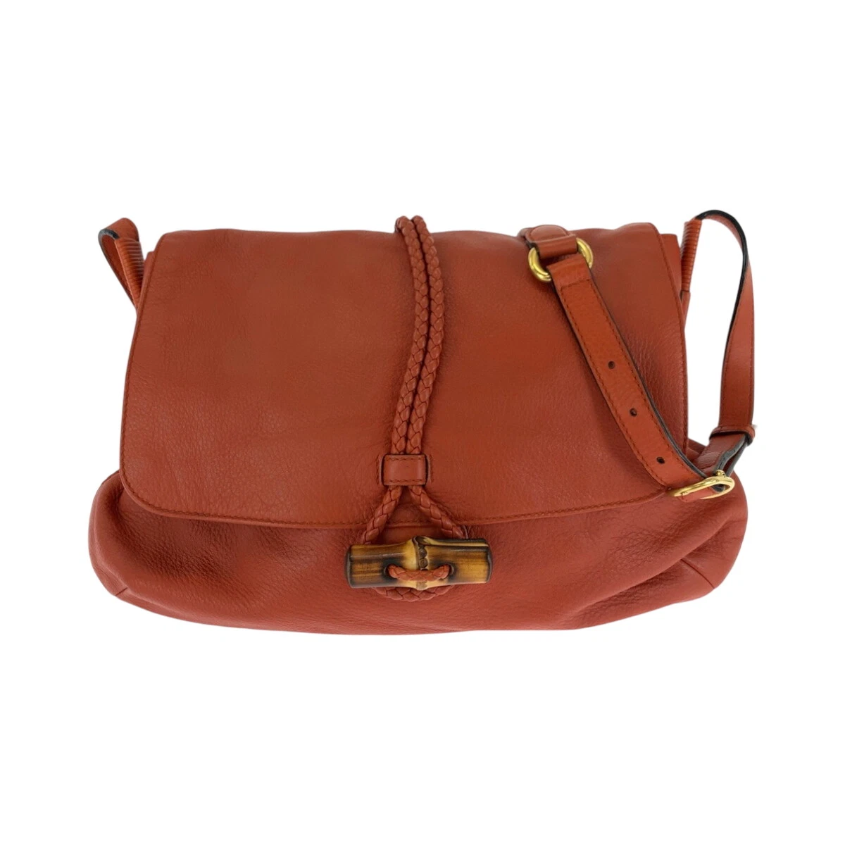Sac à bandoulière GUCCI bambou 338985 sac messager orange marron matériel doré GG