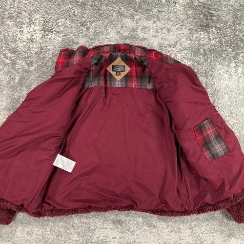 Pendleton Jacket Womens Large L Red Full Zip Mock Neck Deep Pile Fuzzy Fleece - Picture 4 of 14