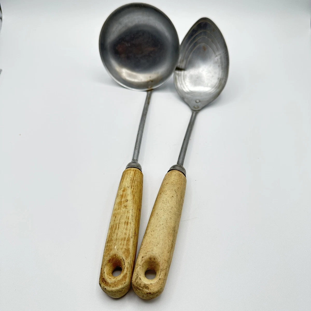 Vintage Soup Ladle Serving Spoon Stainless Wood Handle USSR