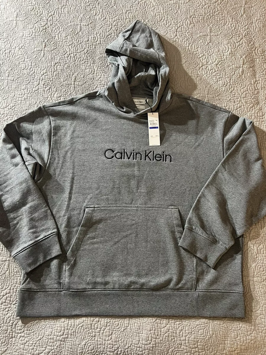 Calvin Klein Grey XL Relaxed Fit Embroidered Logo Men's Hoodie Sweatshirt