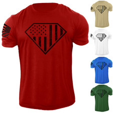 Men's USA Diamond Flag Distressed American T Shirt Patriotic 100 Cotton Tee