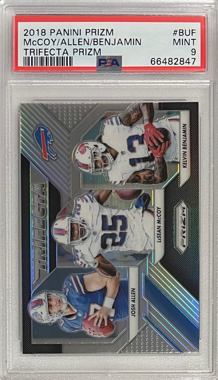 JOSH ALLEN PSA 9 2018 PRIZM SILVER TRIFECTA ALLEN/MCCOY/BENJAMIN NO. TRI-BUF