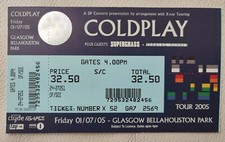 COLDPLAY + SUPERGRASS Unused Ticket Stub Glasgow Bellahouston Park 1st July 2005