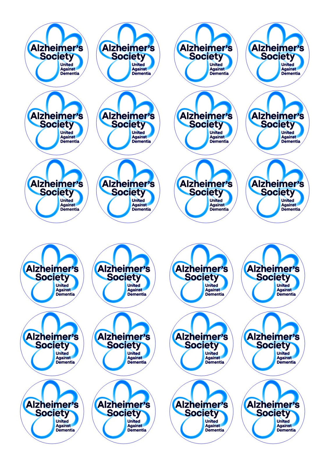24 DEMENTIA / ALZHEIMER'S  SOCIETY CUPCAKE  WAFER RICE EDIBLE TOPPERS