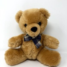 Vintage Dakin 1983 Teddy Bear Plush Brown Tan with Plaid Bow