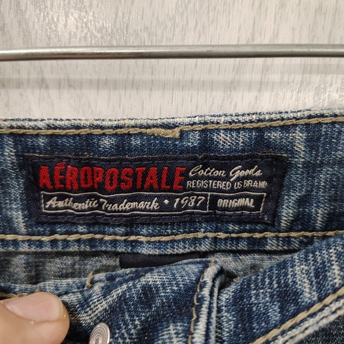 Aeropostale Vintage Denim Jean Skirt Raw Hem Back Slit Size 11/12 90s Y2K Retro - Picture 4 of 8