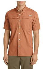 NWT- EDDIE BAUER Men's 'Guide' Picante (Orange) S/S BUTTON SHIRT - S