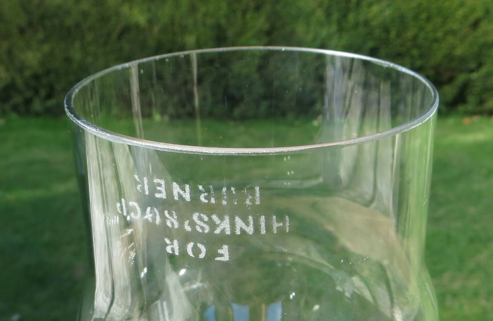 Round Bulge Glass Oil Lamp Chimney etched FOR HINKS 80 CP BURNER 74.5MM