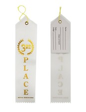 3rd Place White Award Ribbons with a Card and String 12 Pack 