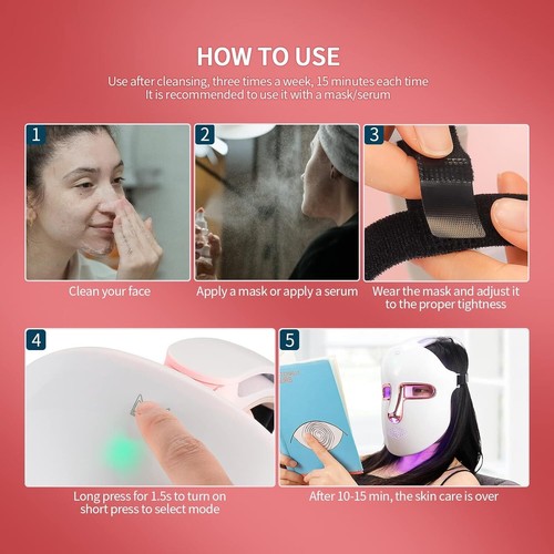 7 Colors LED Light Photon Face Mask Rejuvenation Skin Therapy Anti Wrinkles AU - Picture 17 of 24