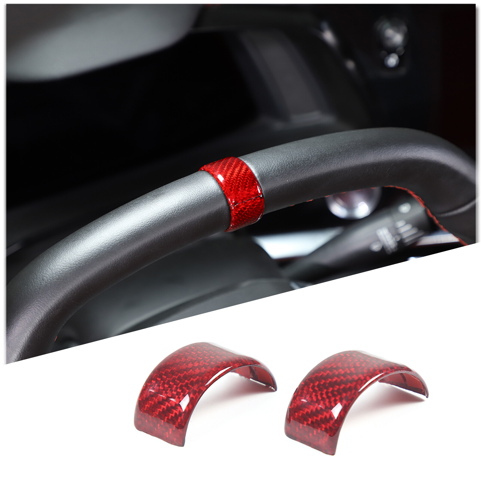 Red Dry Carbon Fiber Steering Wheel Trim Ring Cover For Corvette C8