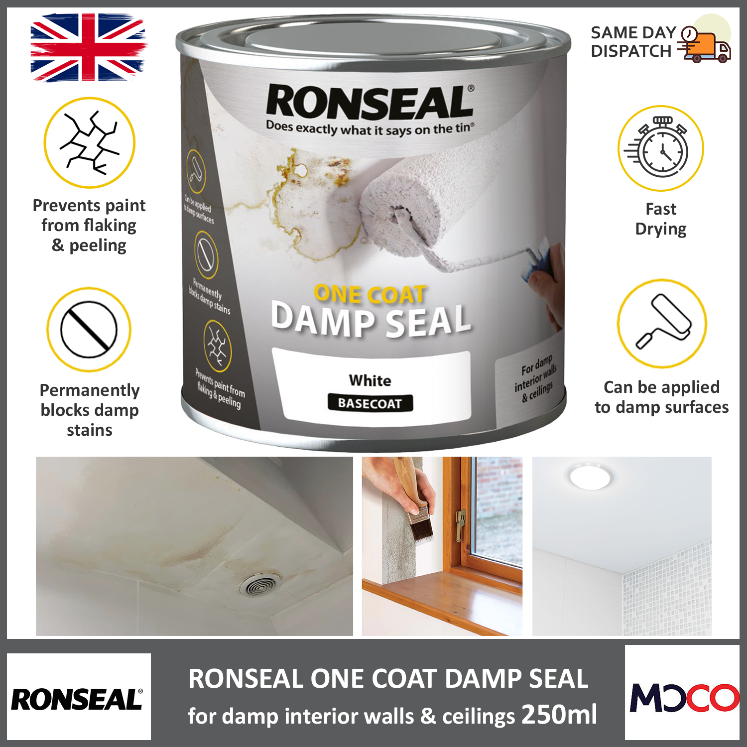 Ronseal Damp Seal Matt White Paint One Coat Interior Walls Ceilings