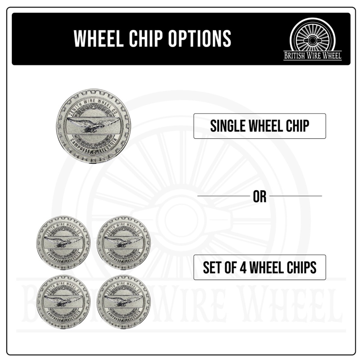 Zenith Chrome 3D Metal Wire Wheel Knockoff Chip Emblems | 2.25