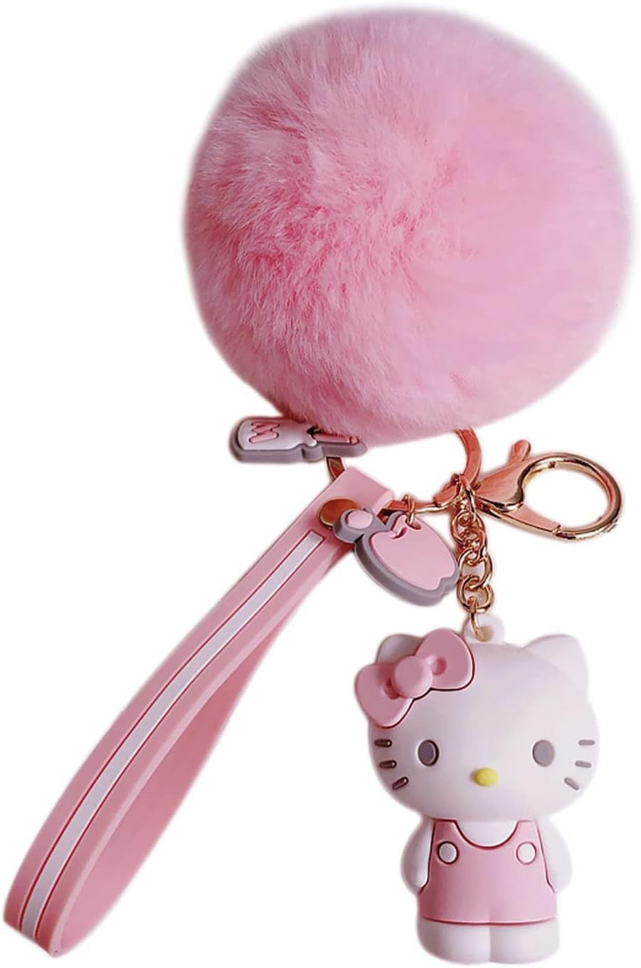 Cute Kawaii Pom Pom Fuzzy Keychain for Girls Wristlet Accessory