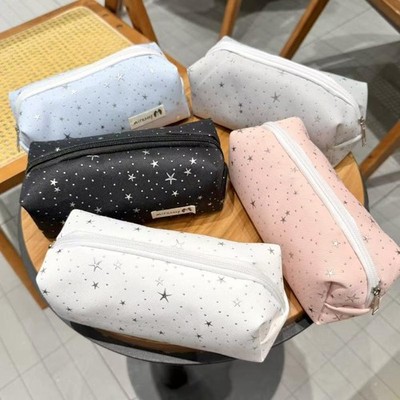 Multicolor Star Print Canvas Pencil Case Multi-functional Portable Zippered Pen