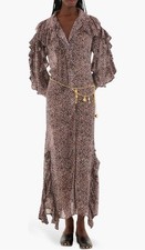 FARM Rio Baby Leopard Ruffle Long Sleeve Maxi Shirtdress Size XL