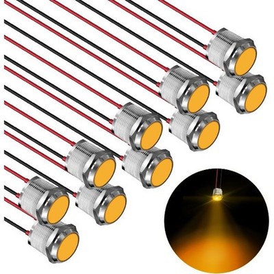 10 Pcs 12V 24V LED Metal Waterproof Indicator Light  16mm yellow