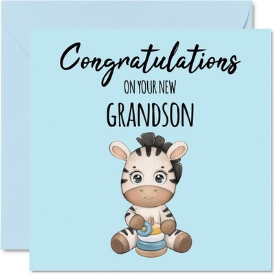 Congratulations Grandson Baby Boy Card 145Mm Cute Design Blank Inside