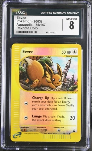 CGC 8 Eevee Reverse Holo 75/147 Aquapolis Pokemon 2003