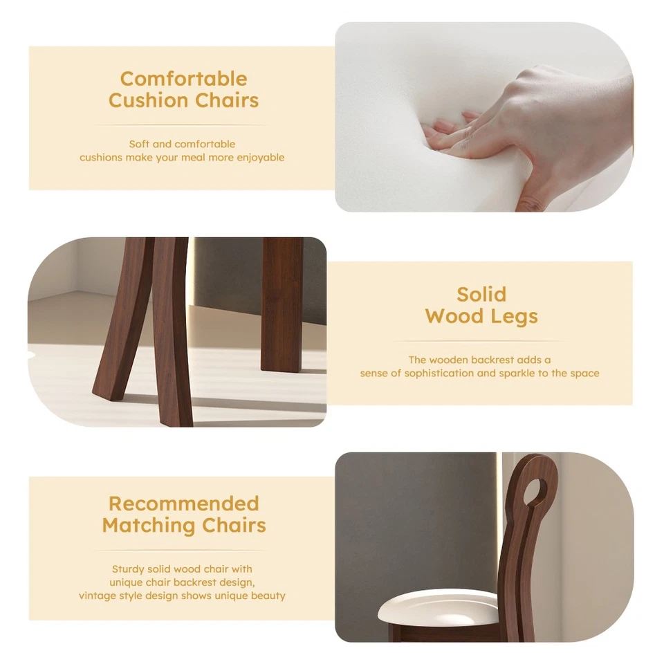 Sillas de comedor de cuero PU para el hogar con cojín redondo blanco Foto 4 de 4