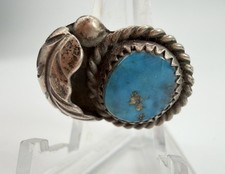 Vintage Navajo Handmade Ring 925 Silver Leaf Turquoise Size 6 1/4 Great Ring 