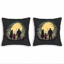 Set of 2 Throw Pillow Covers 18x18in - Serene Family Under Moonlight Design