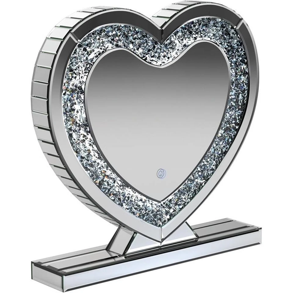 Espejo de mesa Coaster Euston contemporáneo de vidrio en forma de corazón en plata Foto 2 de 4