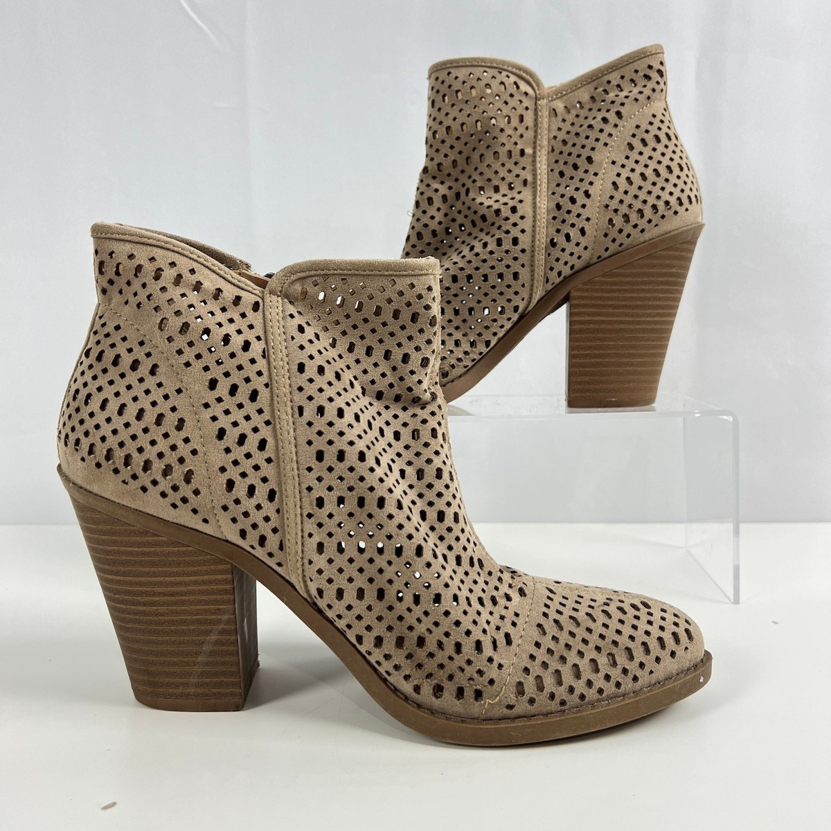 Esprit Womens 9M Kay Tan Beige Faux Suede Perforated Zip Side