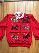 Vintage 90s OG Ugly Christmas Scottie Dog Collared Sweatshirt Ladies Medium
