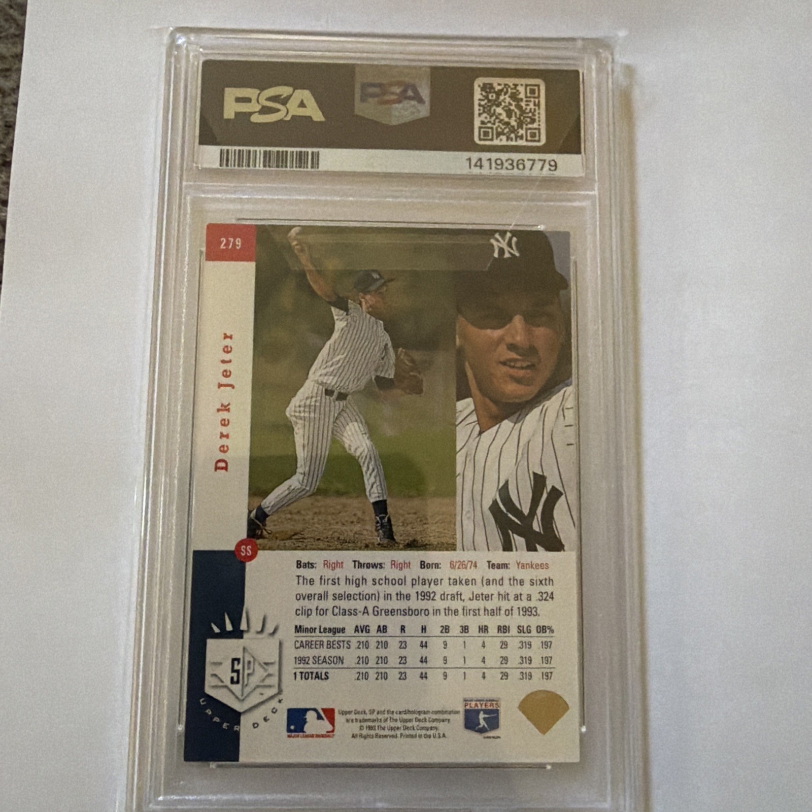 Upper Deck SP Foil Rookie Derek Jeter New York Yankees #279 PSA 6 1993 view 4