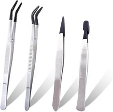4 Pcs Stainless Steel Tweezers with Rubber Tips,Professional Precision Tweezer