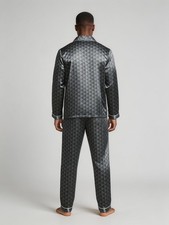 2 Stück Herren Satin Knopf-Geometrisches Karomuster Pyjama Set
