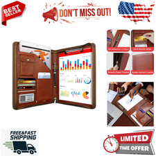 Zippered Padfolio Organizer Leather Planner Binder, 10.2 Inch Portfolio Folder f