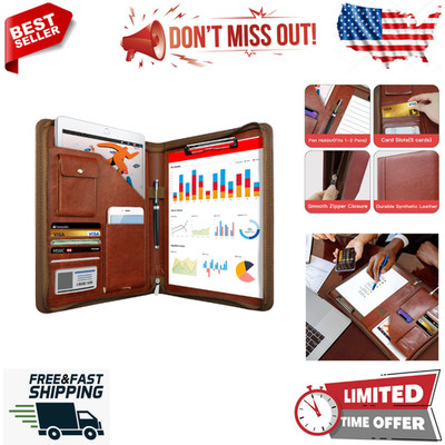 Zippered Padfolio Organizer Leather Planner Binder, 10.2 Inch Portfolio Folder f