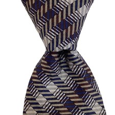 JHANE BARNES Men's Silk/Nyron Necktie JAPAN Designer Geometric Blue/Gray EUC