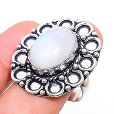 Rainbow Moonstone 925 Sterling Silver Gemstone Handmade Jewelry Ring 9" NS 20196