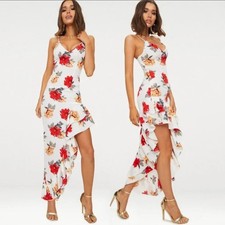 NWT Pretty Little Thing Floral Asymmetric Ruffled Side Slit Maxi Fitted Dress 2