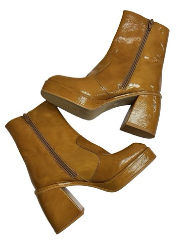 Free People Ruby Shine Platform Boot EU37 Patent Leather Orange 70s Inspired EUC - Picture 5 of 15