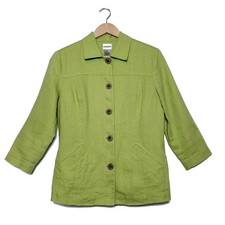 Chico's Green Linen 3/4 Sleeve Jacket Blazer Size S Small