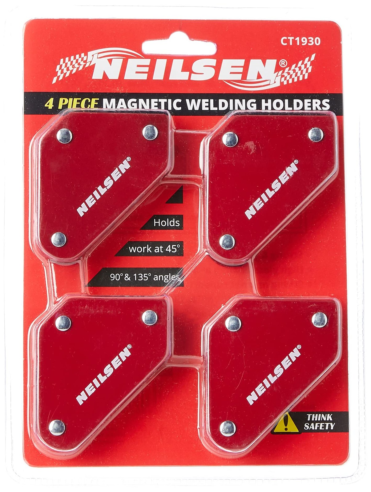 Neilsen CT1930 4pc Magnetic Welding Holders - 45°/90°/135° Angles - Red
