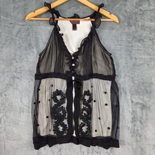 Womens Top Small Black Babydoll Sheer Whimsigoth Witchy Ruffle Fairy Grunge Mesh