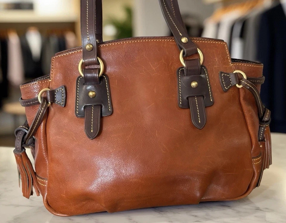 Dooney Bourke Florentine Toledo Leather Natural Brown Winged Tote Shoulder Bag - Image 2 of 4