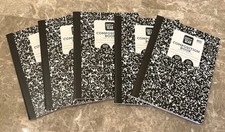 Lot of 5 Composition Notebooks Wide-Ruled 100 Sheets/200 Pages Brand New Black