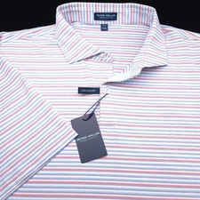 Peter Millar Golf Polo Shirt -XXL Tailored Blue White Coral Red Summer Comfort